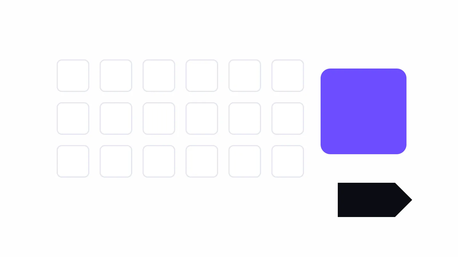 How to troubleshoot a website: reproduce, isolate, change one thing: three rows of small product squares on a pale ground with a larger brand-coloured square and a dark price-tag shape