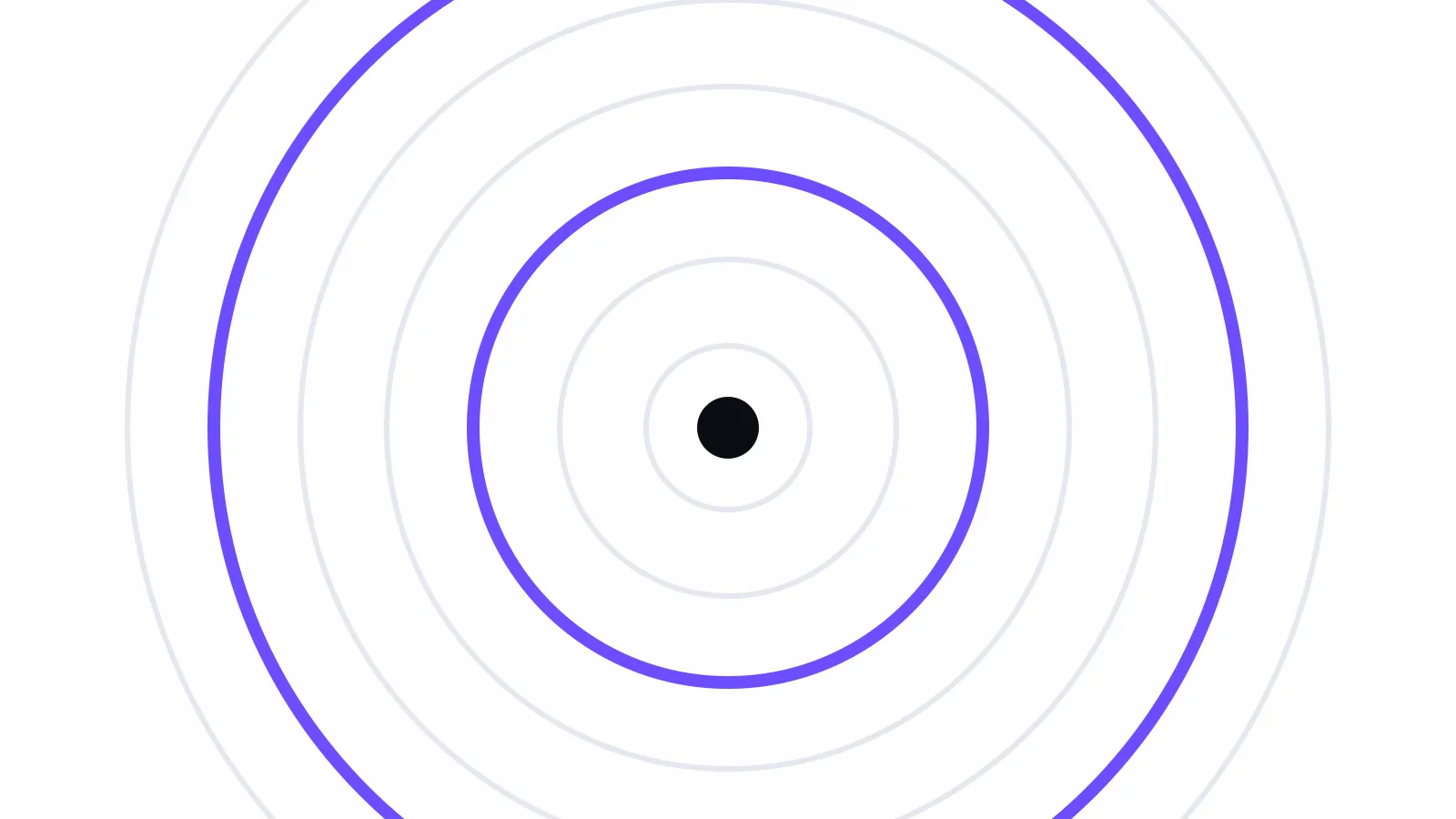 AI agent for an ecommerce website: what makes it an agent: concentric brand-coloured and grey rings radiating from a small dark dot, like a signal being picked up
